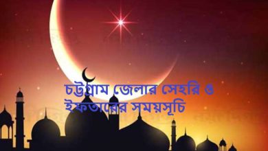 চট্টগ্রাম জেলার সেহরি ও ইফতারের সময়সূচি