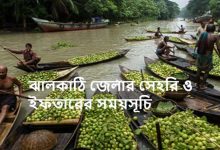 ঝালকাঠি জেলার সেহরি ও ইফতারের সময়সূচি