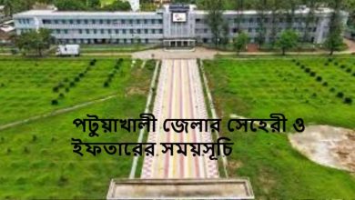 পটুয়াখালী জেলার সেহেরী ও ইফতারের সময়সূচি