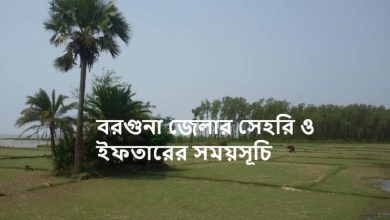 বরগুনা জেলার সেহরি ও ইফতারের সময়সূচি
